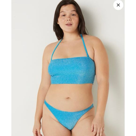 PINK 3 Piece Swim Size L Large Blue Shimmer NWOT Summer Swim Bathing Suit - Picture 10 of 10